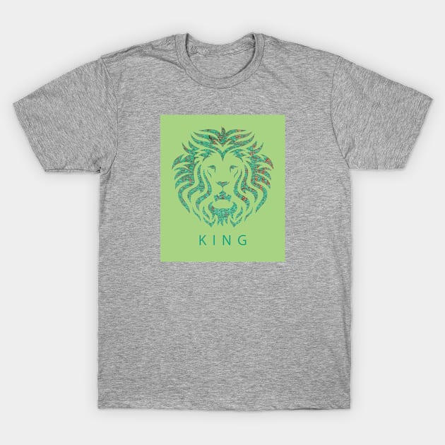 'KING' Lion Head - Green T-Shirt by sleepingdogprod